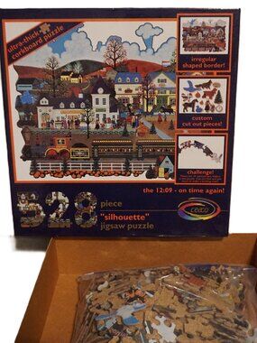 Ceaco 528 Piece Silhouette Jigsaw Puzzle “The 12:09 On Time Again” Cork Back